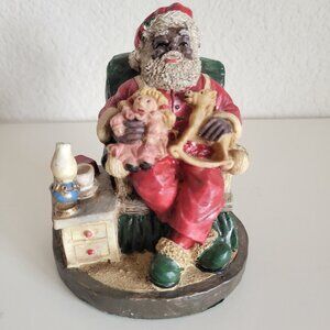 African American Santa Clause Figurine w/ child- Vintage Hand Painted Christmas